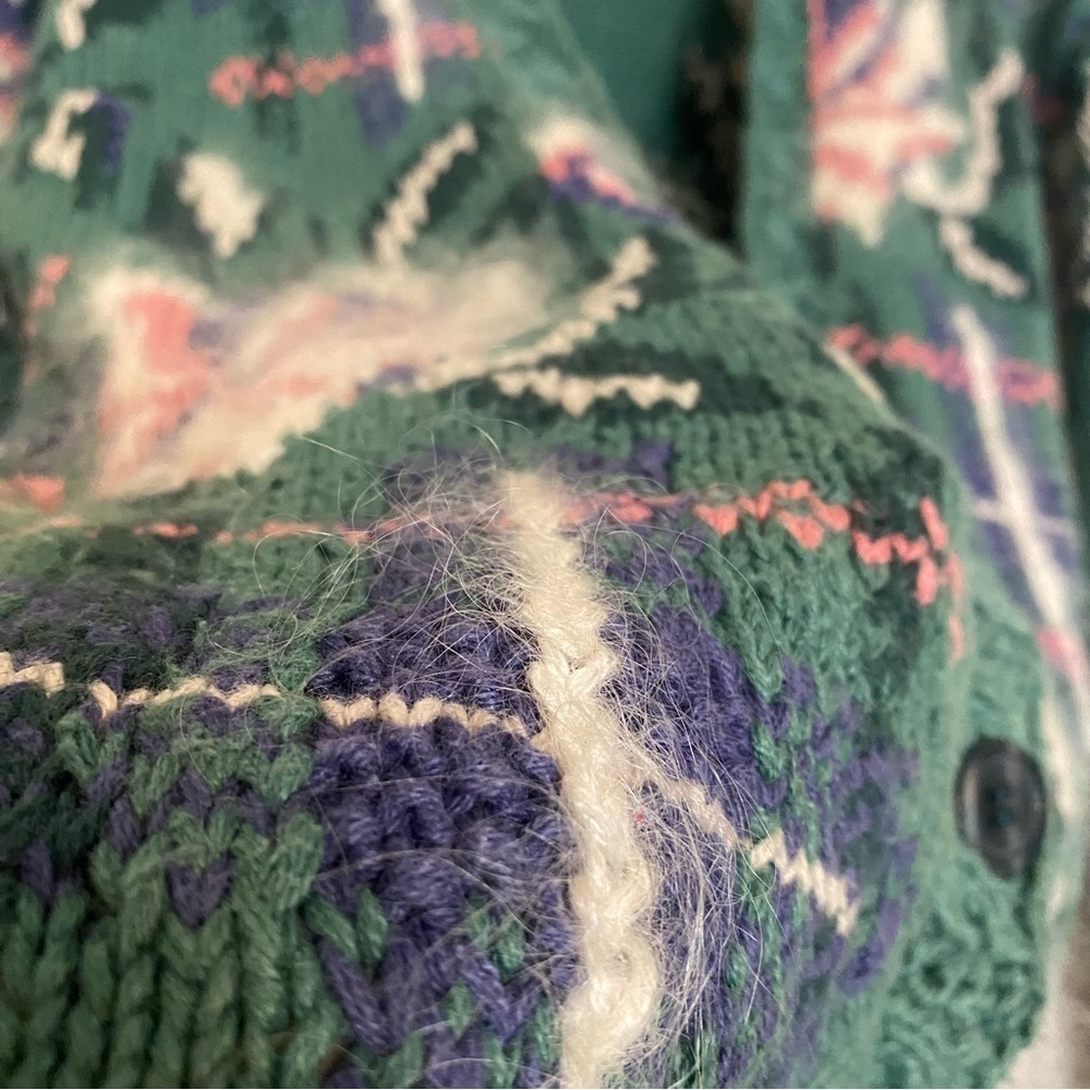 VTG Hand Knitted Cardigan Sweater Ramie Mohair Sz Small Floral Cottage Feminine - Picture 13 of 16